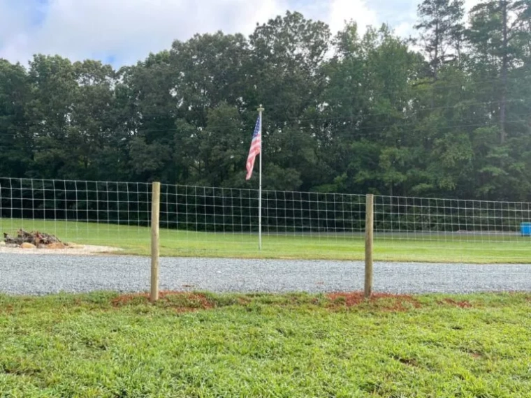 Wooden post cattle fence line